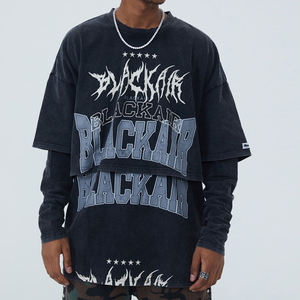 Conjunto de Dos Piezas Personalizado, Camiseta con Estampado DTG, Camiseta Lavada al Ácido, 100% Algodón, Camiseta Vintage Desgastada de Gran Tamaño para Hombre - Product Image 3