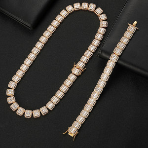 Mens 925 Silver Moissanite Baguette Iced Tennis Chain Pave Square Link Luxury <b>Statement</b> <b>Necklace</b> For Men - Product Image 2