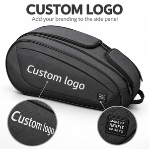 Sac de raquette de squash multi-poches personnalisé REXFIT avec lettrage sur mesure, panneau frontal incurvé, étui de transport pour équipement sportif avec fermeture éclair - Product Image 4