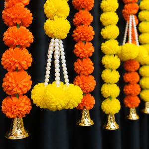 Orange Yellow Marigold Flower Curtain Toran Hanging Tassels Wedding Festival Mandap <b>Home</b> Entrance Eco-Friendly Decoration - Product Image 2