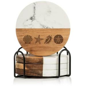Posavasos de mármol natural con madera de acacia, tapetes protectores de mesa hechos a mano de primera calidad para café, té, vino y whisky. - Product Image 5