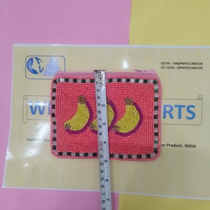 Porte-monnaie artisanal à motif banane perlé, pochette zippée, mini sac à chaîne en polyester, portefeuille indien écologique, cadeau - Product Image 6