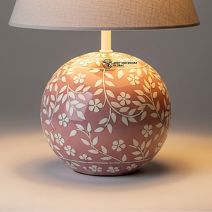 Lampe contemporaine en os incrusté de pierres roses |   Éclairage de table design pour maisons élégantes - Product Image 5