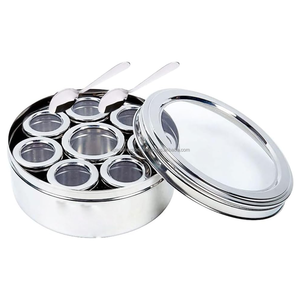 Organisateur d'épices rond en acier inoxydable de qualité supérieure avec couvercle en verre, compatible lave-vaisselle, compatible micro-ondes, qualité alimentaire, économique - Product Image 4