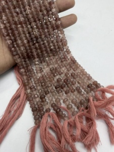 Cuentas facetadas de cuarzo fresa natural en forma de rondel, hilo de 16 pulgadas, gemas rosas para fabricación de joyas, venta al por mayor - Product Image 3