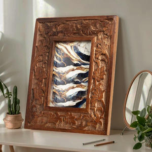 Cadre photo en bois rectangulaire orné fait main pour table, affichage vertical - Product Image 1