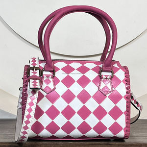 Custom Logo Hand Carry Overnight Weekender Duffle Bag Designer Hand <b>Tooled</b> Checkered <b>Leather</b> Medium Travel Speedy Bags for Women - Product Image 6