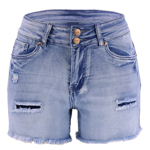 Shorts en jean déchirés taille haute pour homme, décontractés, en coton délavé, avec braguette boutonnée, couleur unie, tissu pour femme - Product Image 1