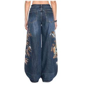 Vaqueros Anchos Personalizados con Bordado de Tigre para Mujer, Pantalones de Mezclilla de Pierna Ancha, Estilo Vintage Urbano, Moda OEM ODM al por Mayor - Product Image 2