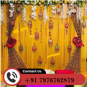Décoration murale traditionnelle en papier en forme de lotus avec pompons et perles pour la décoration intérieure de Diwali - Product Image 3