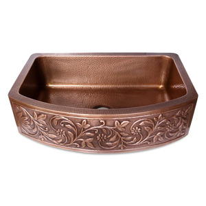 Évier en cuivre artisanal élégant avec motif floral, finition mate, style rustique, à poser sur le comptoir, prix de gros - Product Image 2