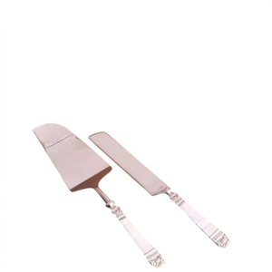 Juego de cuchillo y espátula para pastel de boda de lujo, estilo vintage, de acero inoxidable plateado, para despedida de soltera y fiestas. - Product Image 1