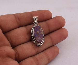Pendentif en turquoise cuivrée naturelle, bijoux en argent sterling 925, pendentif en pierre précieuse Mohave violette, bijoux de style vintage - Product Image 2