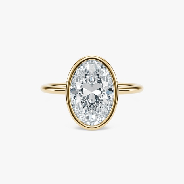 4.5 CARAT Oval Cut Bezel Set LAB GROWN Diamond Ring 14K Yellow Gold Engagement Ring