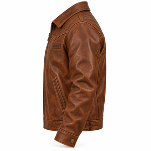 Western Ranch Style <b>Leather</b> <b>Jacket</b> <b>Mens</b> Distressed Vintage <b>Brown</b> Outerwear Cowhide Shirt Collar Trucker Coat Custom Manufacturer - Product Image 4