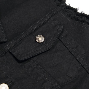 Chaleco vaquero con cierre de cremallera negro personalizado para hombre al por mayor, ropa exterior suave de algodón transpirable con cuello vuelto estilo Hip Hop - Product Image 3