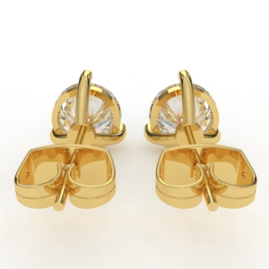Boucles d'oreilles clous en or 14 carats avec diamants ronds taille brillant, sertissage classique à griffes et fermeture push-back – Vente en gros - Product Image 2