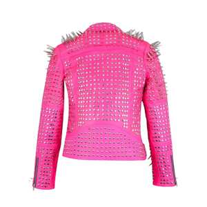 Chaqueta de Motociclista SEAMER WEAR Rosa de Cuero PU, Manga Larga, Cuello Camisero, Cierre de Cremallera, Estilo Biker para Mujer, Ropa de Invierno - Product Image 4