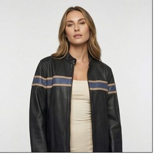 Chaqueta informal de moda de cuero para exteriores para mujer con bolsillos laterales/Chaqueta de cuero personalizada con logotipo personalizado para mujer - Product Image 1