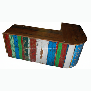 Comptoir de bar en bois de bateau recyclé fait main, comptoir de réception, comptoir de bar durable avec couleur originale - Product Image 2