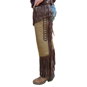 Chaps en cuir véritable pour homme, style cowboy, avec franges et fermeture à boucle, haute qualité pour l'équitation - Product Image 1