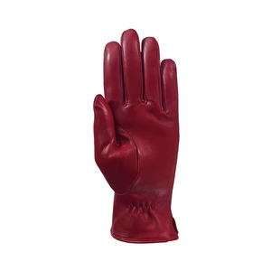 Red Leather Wrist Length Gloves Thermal Winter Plain Style Daily Use wool or silk lined - Product Image 2