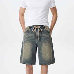 Shorts en jean américains de haute qualité pour hommes, avec taille boutonnée, coupe ample, fabrication artisanale, jambes larges - Product Image 6