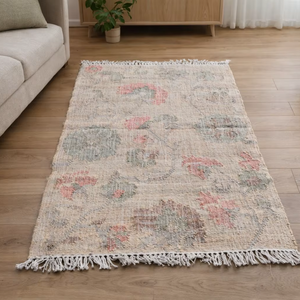 Alfombra de Escalera Hecha a Mano de Yute y Algodón |   Flecos geométricos de kilim |   Alfombra Lavable Reversible Tradicional Natural para Sala de Estar - Product Image 4