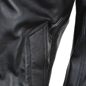 Men's Custom Varsity Leather <b>Jacket</b> Brown Stand Collar Canvas Fabric Front Logo - Product Image 5
