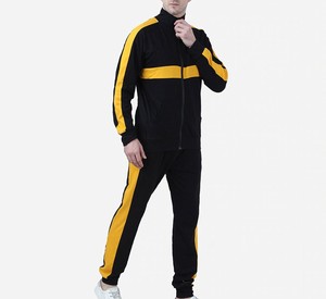 Conjunto Deportivo para Hombre en Negro y Amarillo con Bloques de Color, Sudadera con Cierre de Cremallera y Cuello Alto, Pantalones Deportivos, Estilo Casual para Otoño - Product Image 4