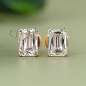 <b>Emerald</b> Cut Lab Grown Diamond <b>Stud</b> Earrings 14K Rose Gold VVS VS DEF 6.19 Ct Solitaire Classic Fine Jewelry Gift for Her - Product Image 1