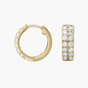 Pendientes de aro Huggie con doble hilera de diamantes en oro amarillo - Product Image 6