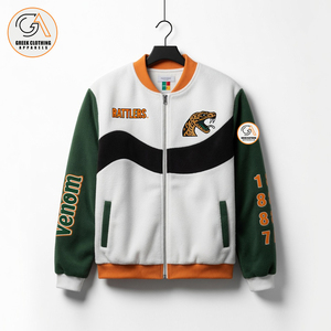 FAMU Custom Wholesale Unisex Green Orange Fleece Hooded Breathable Eco-Friendly Winter Varsity <b>Jacket</b> Vintage Embroidery Stand - Product Image 1