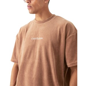 ชุดสองชิ้นสำหรับผู้ชายคุณภาพสูง เสื้อยืดแขนสั้นสีน้ำตาลกำมะหยี่และกางเกงขาสั้น ชุดลำลองสไตล์สตรีทแวร์สำหรับฤดูร้อน - Product Image 5