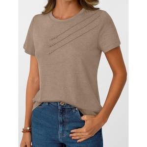 Camisetas informales de verano para mujer 2025, blusas básicas de manga corta con cuello redondo, Tops de entrenamiento para trajes elegantes de negocios - Product Image 2