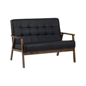 Canapé deux places moderne contemporain en PU, finition noyer, structure en bois massif, canapé compact de style mid-century pour appartement - Product Image 1