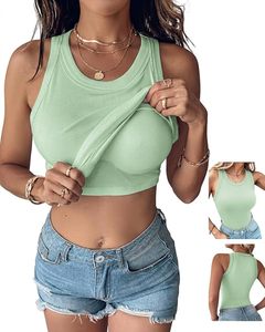2026 Latest Women's Tank <b>Top</b> Beige Knitted Tank <b>Top</b> O-Neck Sleeveless Casual Solid Color Breathable <b>Crop</b> Tank <b>Tops</b> - Product Image 4