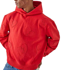 Sudadera con Capucha Oversize Roja para Hombre con Estampado de Corazón Roto, Estilo Casual Urbano, Sudadera de Forro Polar para Otoño - Product Image 1