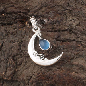 Collar con Colgante de Luna Creciente con Topacio Azul Natural Vintage en Plata de Ley 925, Regalo de Aniversario para Mujer - Product Image 2