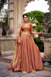 Robe de mariée ou de bal traditionnelle longue pour femmes, ornée de paillettes et de broderies en fil, style Lehenga Choli - Product Image 3