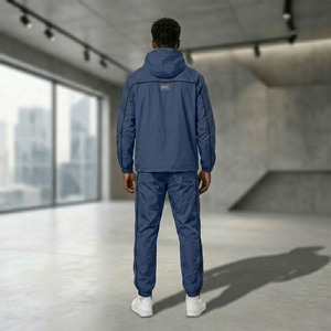 Custom Logo Men's Blue Nylon Tracksuit 2 <b>Piece</b> <b>Set</b> Hooded Windbreaker Jacket Jogger Pants with <b>Mesh</b> Lining Sportswear - Product Image 3