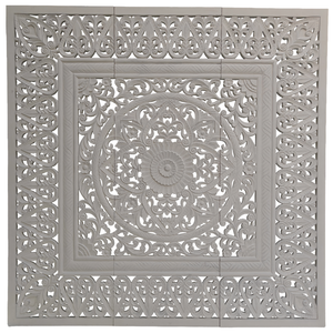 Juego de 3 cabeceros de cama de madera de ingeniería tallados a mano con mandala, estilo bohemio costero, acabado blanqueado, para montaje en pared. - Product Image 2