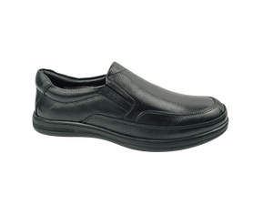 Chaussures de marche pour hommes en cuir véritable noir, à enfiler, bout rond, semelle intermédiaire EVA amortie, semelle extérieure en caoutchouc, toutes saisons - Product Image 1