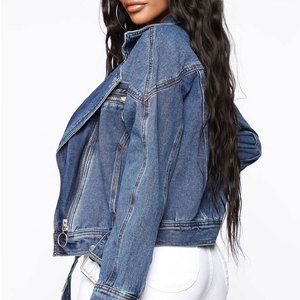 Veste en jean pour femme, style camionneur, col rabattu, manches longues, fermeture éclair, couleur unie délavée, coupe courte, style automne - Product Image 6