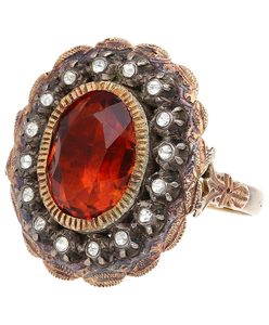 Anillo de Cóctel Vintage con Flor y Granate Ovalado, Diamantes Engastados en Pavé, Bañado en Bronce Antiguo, Joyería para Mujer - Product Image 3