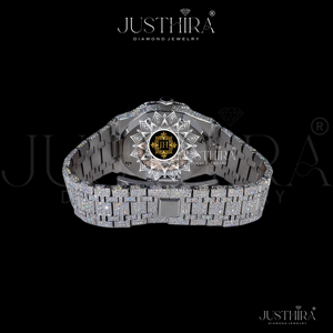 Bracelet-montre de luxe en acier inoxydable avec diamants en moissanite et quartz, design tendance HipHop, 100% passe le testeur de diamants - Product Image 5