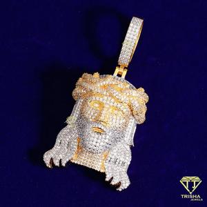 Premium Moissanite Diamond Jesus Head Pendant Necklace in 925 Sterling Silver Urban Fashion Jewelry Piece - Product Image 3