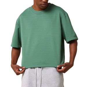 T-shirt Homme Vert Uni Oversize à Manches Courtes Col Rond en Coton Tricoté Décontracté Coupe Classique - Product Image 1
