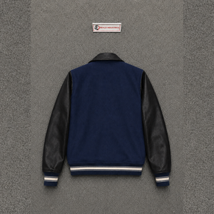 NEW QUALITY NAVY <b>BLUE</b> BLACK VARSITY JACKET <b>MEN'S</b> LEATHER SLEEVES WOOL BODY SNAP BUTTON BOMBER STREETWEAR WINTER OUTERWEAR - Product Image 6
