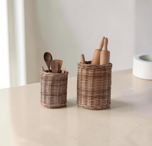Juego de 2 recipientes de mimbre tejido para almacenamiento, soportes de ratán para utensilios de cocina, cuchillos, tenedores, herramientas, tarro, soporte para botellas de vino, organizador. - Product Image 1